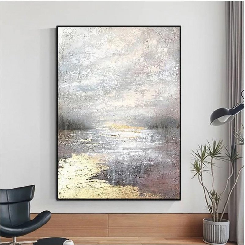 Abstract decorative painting simple modern pure hand-painted vertical version living room dining room porch oil painting Nordic light luxury landscape painting
