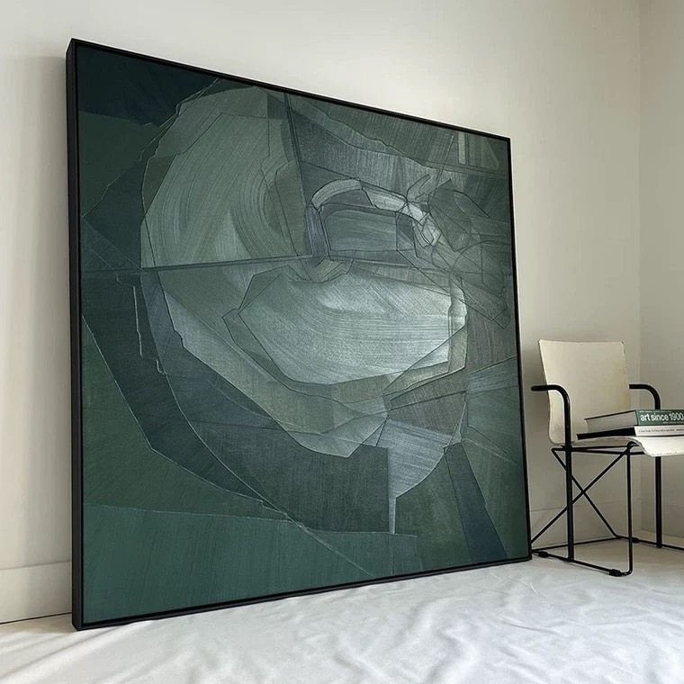 Pure hand-painted oil painting black gray abstract line decorative painting wabi-sabi style living room dining room porch modern hanging painting - Taobao