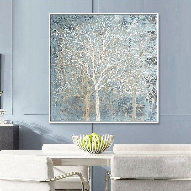 Entrance silver forest living room decorative painting landscape background wall oil painting modern large corridor light luxury hanging painting hand-painted