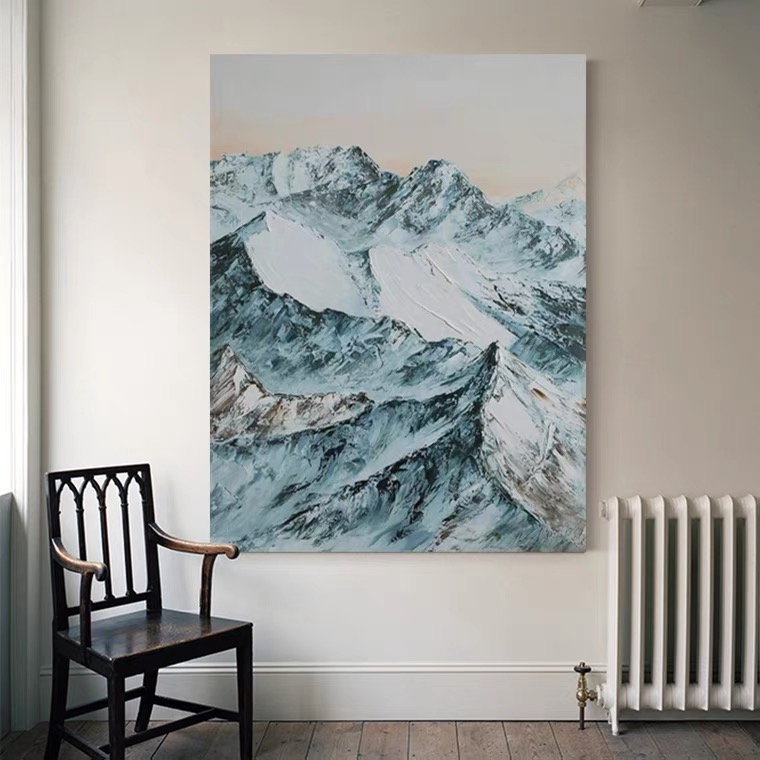Abstract single hand-painted three-dimensional snow mountain oil painting modern minimalist living room decorative painting Nordic minimalist wind porch hanging painting - Taobao