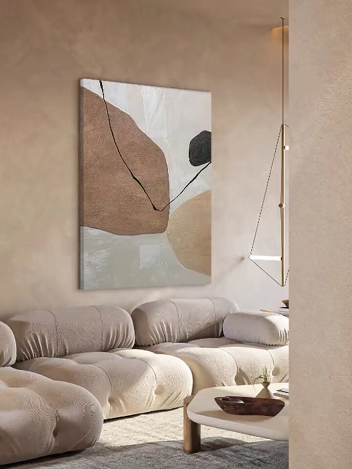 Brown abstract pure hand-painted oil painting living room porch texture hanging painting sofa wabi-sabi frameless bedroom decoration painting - Taobao