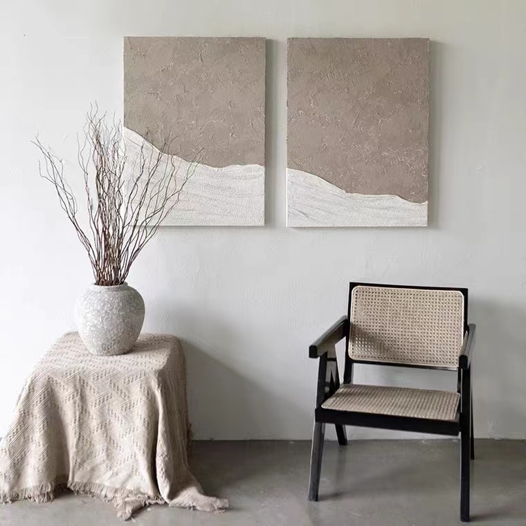 Hand-painted oil painting art living room sofa diptych Japanese style wabi-sabi style modern minimalist abstract restaurant three-dimensional hanging painting - Taobao