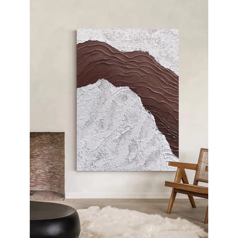 Pure hand-painted oil painting wave abstract wabi sabi wind minimalist three-dimensional thick texture living room porch decorative painting large hanging painting