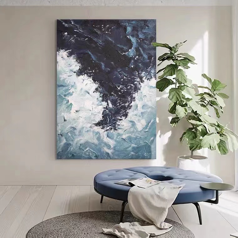 Hand-painted oil painting living room three-dimensional wave texture painting entrance large abstract painting wabi-sabi style modern homestay decoration painting - Taobao