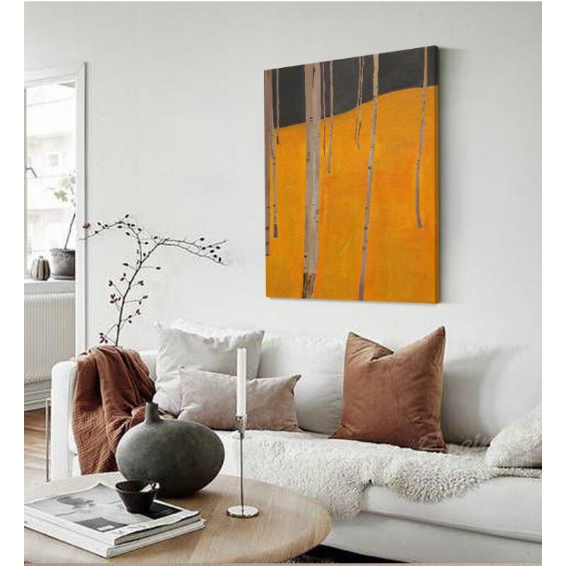Pure hand painted Northern Ocean Xiaqing Xinhua Birch oil painting minimal modern restaurant living room decoration painting
