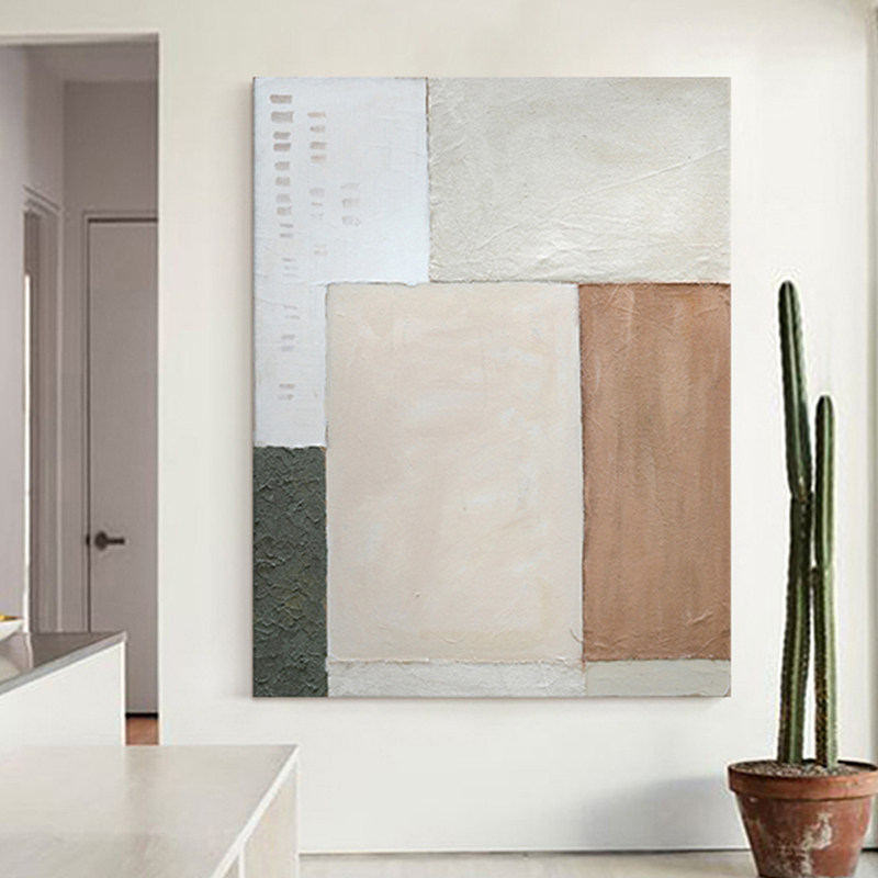 Pure hand-painted oil painting modern minimalist geometric color block wabi-sabi Nordic light luxury decorative painting living room porch abstract hanging painting - Taobao