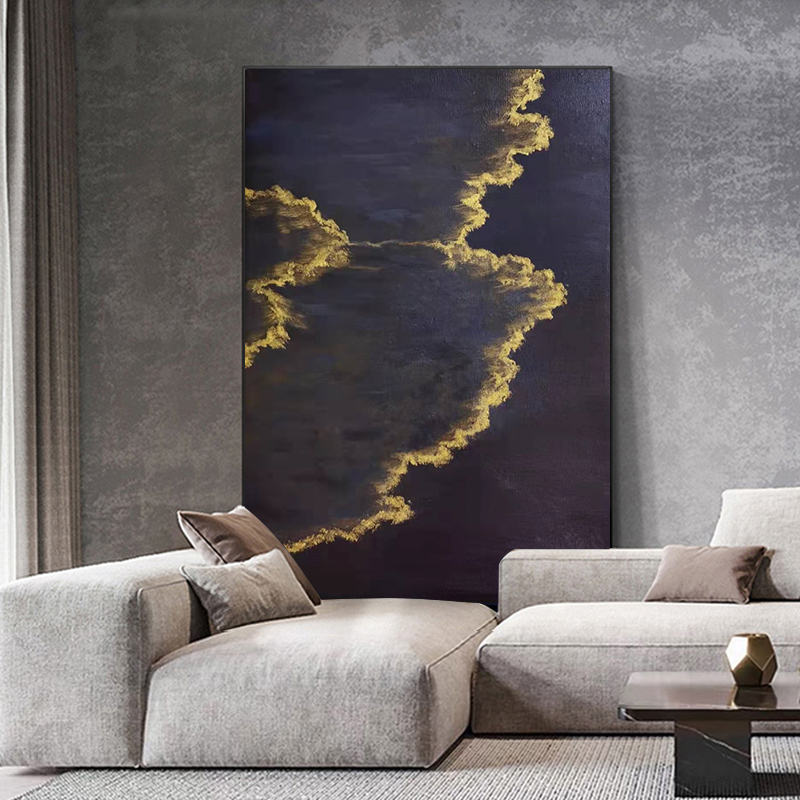 Black gold hand-painted ocean wave oil painting living room dining room simple modern porch wabi sabi wind large floor abstract decorative painting - Taobao