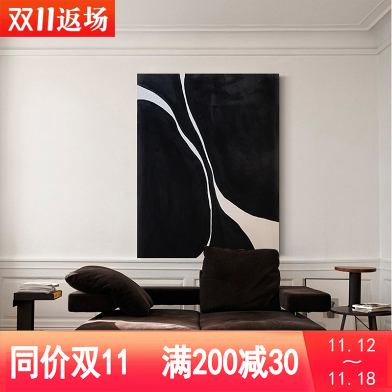 Pure hand-painted oil painting living room porch black three-dimensional line texture hanging painting modern minimalist European abstract decorative painting - Taobao