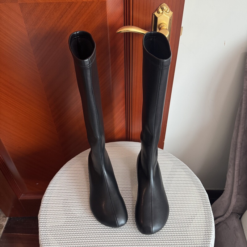 【Luchenyuanlifu】Over-The-Knee Boots for Women, Niche Round-Toe Sheepskin Slim Boots with Hidden Height Increase and Elastic High-Tube Long Boots