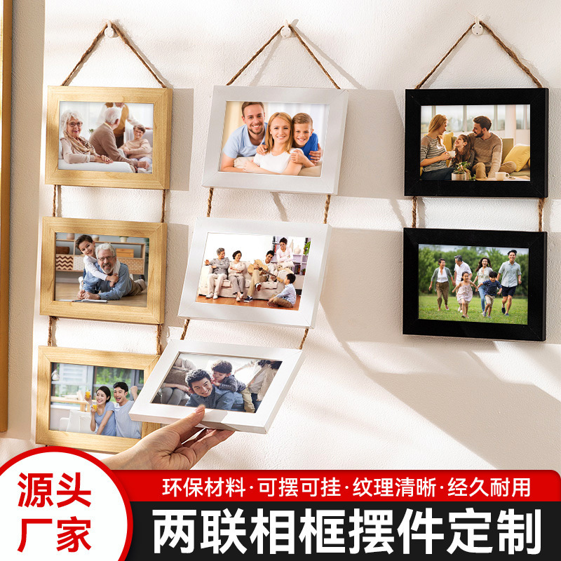 Simple Modern Photo Frame + Wall-Mounted Photo Frame 5 6 7inch Retro No-Drill Nail-Free Double Frame Triple Frame Combination Display Stand