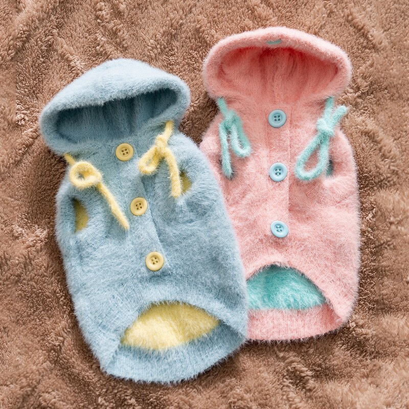 Autumn and Winter Dog Clothes, Mink Fur Skin-Friendly Hooded Sweater, Teddy, Bichon, Cat Pet Clothing ins Style