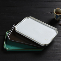 Ceramic Japanese-style small tea tray Water storage dry bubble tray Coarse pottery tea table Travel kiln change tea tray Ru Kiln Pot holder Snack plate