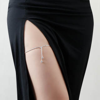 欧美性感沙滩脚链闪钻大腿链几何流苏身体链水钻金属链条腿环辣妹