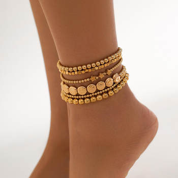 European and American Cross-Border Sweet and Cool Beach Handmade Beaded Elastic Anklet Star Disc Bead Foot Jewelry Set