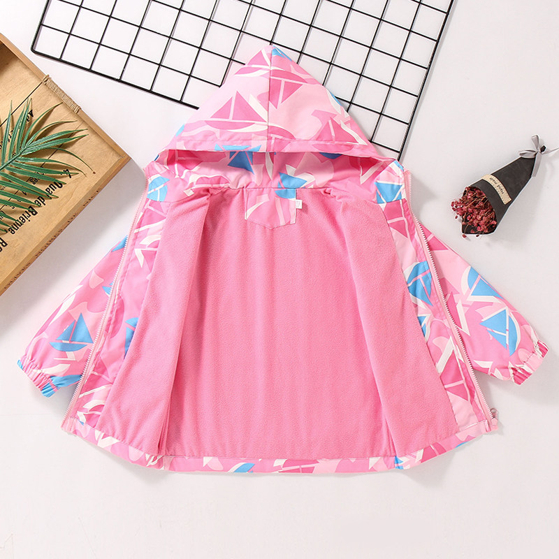 Girl Jacket 2021 New Children Submachine Clothing Slim Suede Blouse Big Boy Outdoor Spring Autumn Baby Even Cap Windsuit