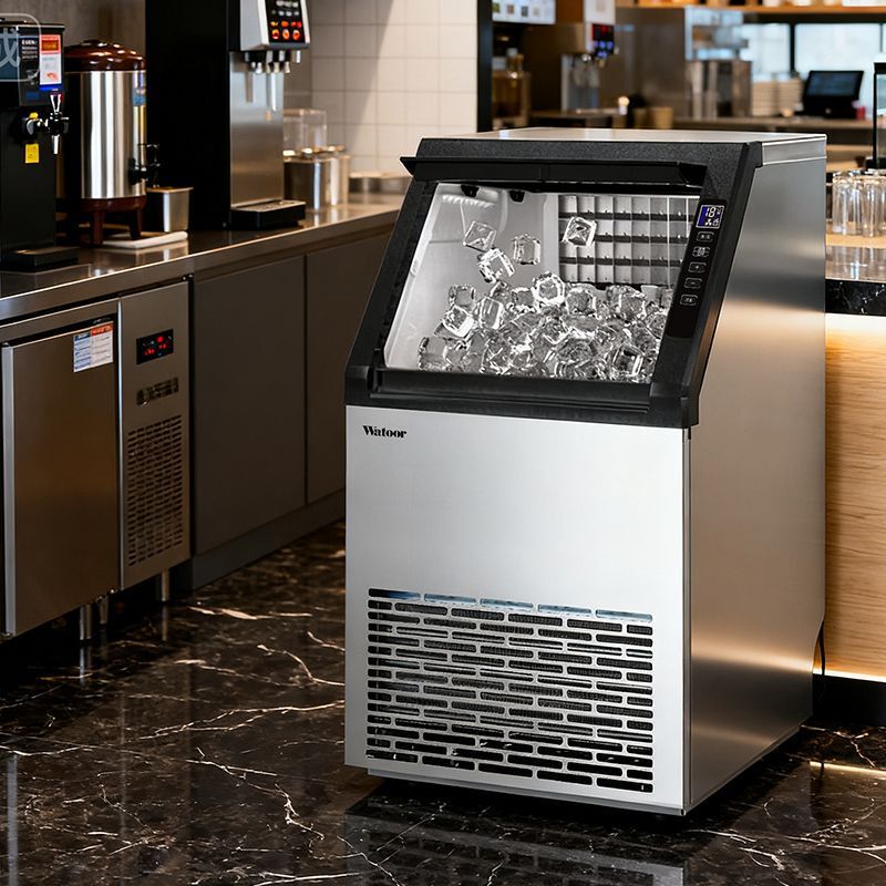 Wotuolai Commercial Ice Maker 50/ 70kg Produces Sufficient Ice Cubes, Suitable for Use in Milk Tea Shops, Small Stalls, and for Making Block Ice