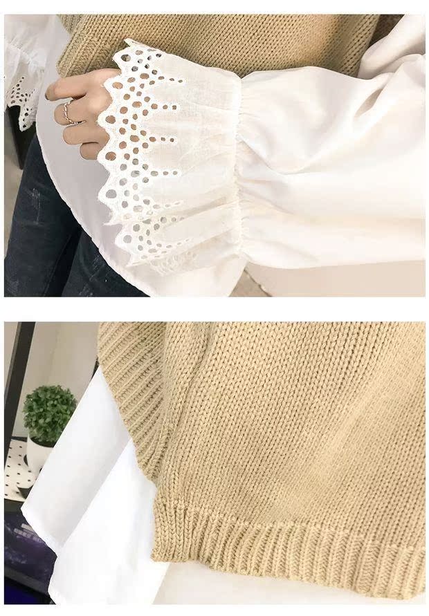 Cộng với phân bón cộng với kích thước cổ tích yêu thích của phụ nữ phù hợp với chất béo mm mùa xuân Phiên bản Hàn Quốc của áo thêu áo len hai bộ thủy triều các mẫu áo thun dài tay nữ đẹp