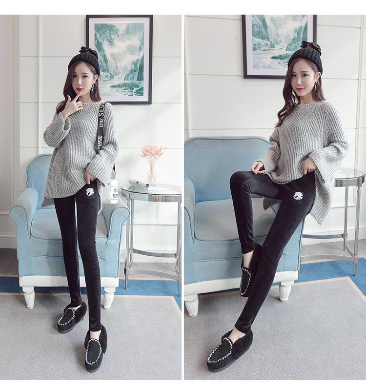 Bà bầu quần mùa thu và mùa đông mặc quần ấm quần mùa đông cộng với nhung dày lên bụng quần xà cạp Quần bà bầu mùa đông quần chip bầu
