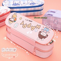 Double-layer pen bag student Net red stationery box pencil case girl large capacity stationery storage bag simple student pen