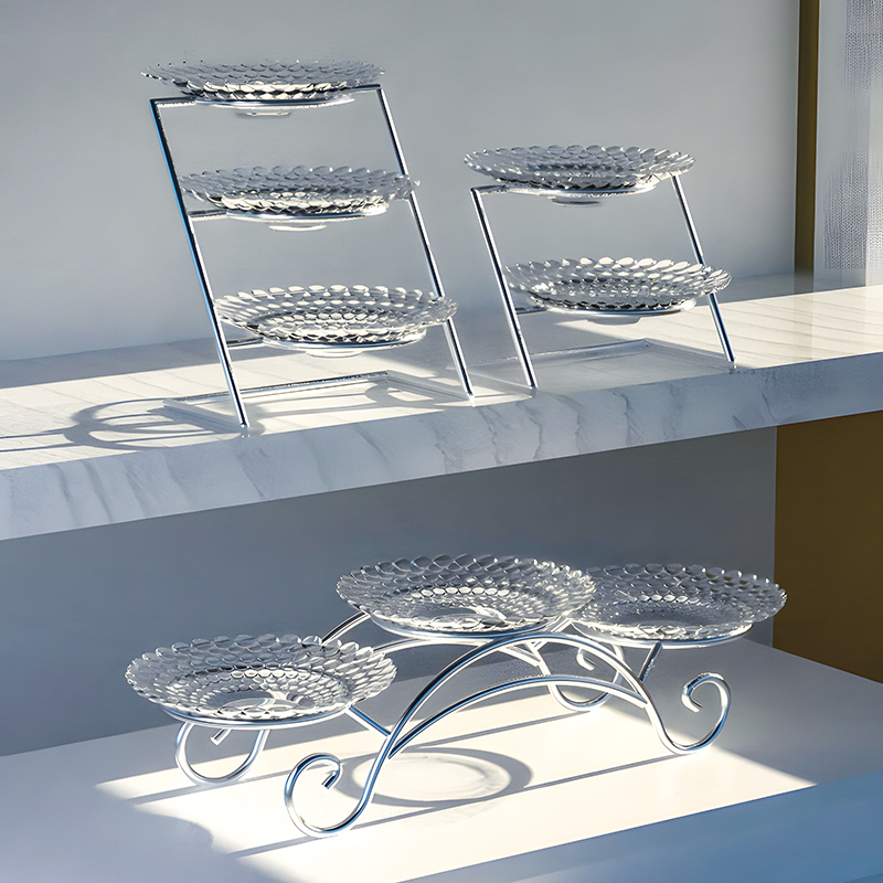 Hotel Display Rack Buffet Three-Tier Cold Dish Tray Breakfast Utensils Multi-Layer Fruit Plate Rack Double-Layer Fruit Plate Glass