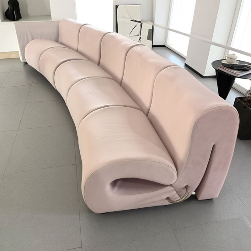 New Fifty-Six-Degree Design Italian Normcore Water Ripple Light Luxury Curved Hotel Reception Fabric Lamb Velvet Sofa