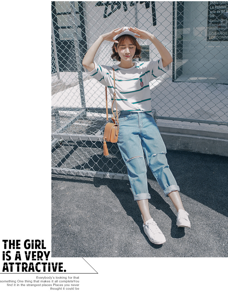 2018 mùa xuân và mùa thu mới của Hàn Quốc jeans nữ lỗ đầu gối lỗ bf lỏng 乞丐 kích thước lớn chất béo mm quần quần bò dài