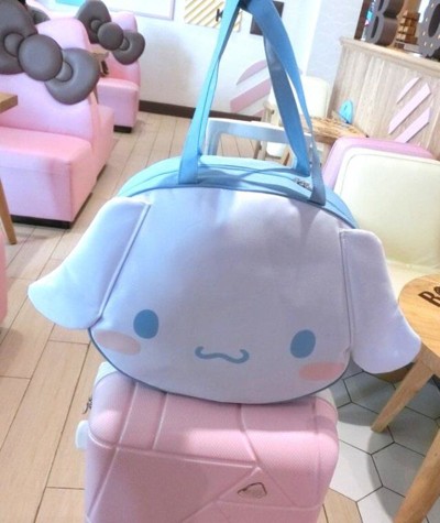 [1 gói] Melody lớn tai chó túi du lịch vai túi túi duffel hành lý túi có thể được thiết lập trường hợp xe đẩy vali hồng