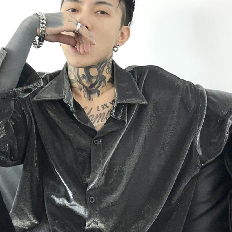 Futuristic Liquid Colorful Polarized Shirt for Men, Nightclub Disco Glossy Color-Changing Long-Sleeved Hairstylist Shirt Performance Costume