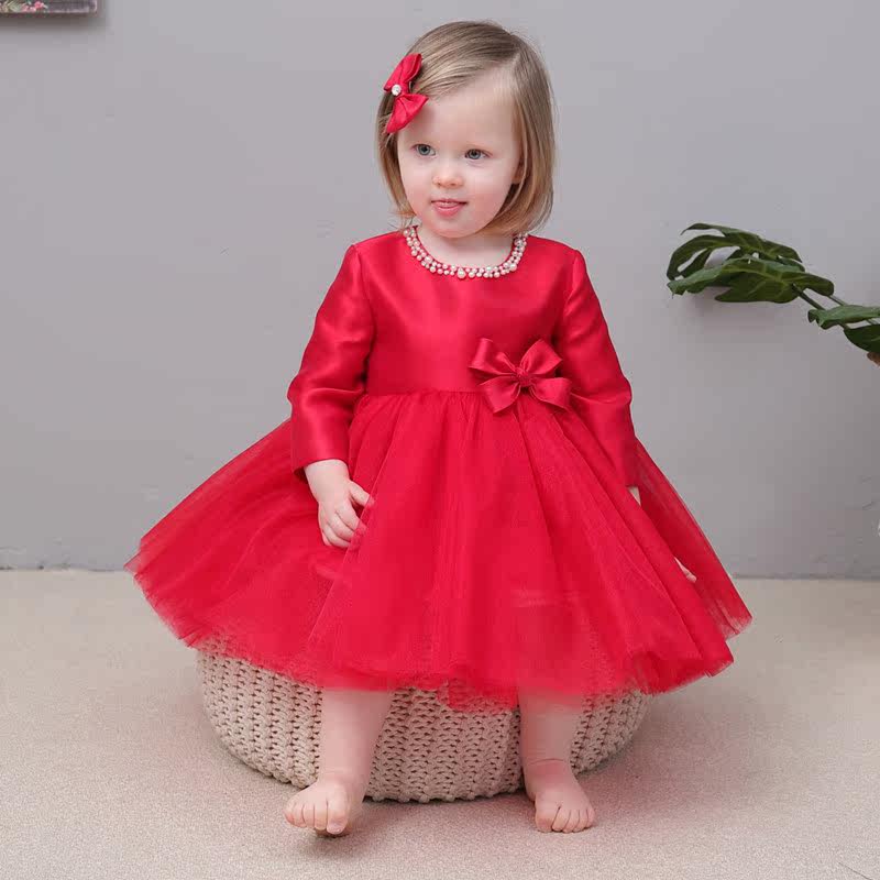 Baby girl one-year-old dress red fluffy gauze skirt baby 100-day catch week birthday party princess dress