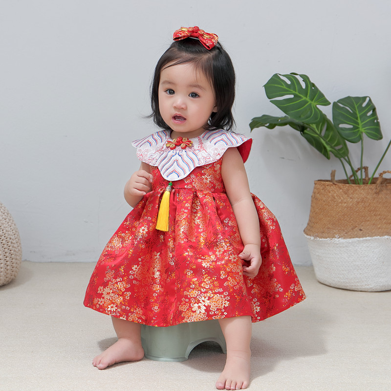 Female Baby Grabbing Week of Tang Dress A Week Old Gown Chinese Style Qipao Red Beiyenfu High-end China Wind Banquet Dress