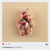 Halloween ins dark bloody bear schoolbag pendant plush doll keychain hanging ornaments self-inflicted doll female