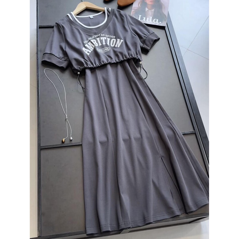 Casual Letter Print Suit Dress Summer Women's Slimming Fashion Vest Skirt T-Shirt Two-Piece Set