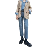 Весенние джинсы, приталенные ретро демисезонные штаны, свободный прямой крой, высокая талия, подходит для подростков