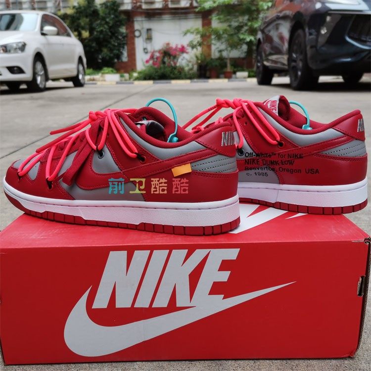 diy custom explosive bale shoes DUNK grey red punch to transform OW joint red board shoes graffiti-made lovers shoes
