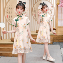 Fille Qipao Dress Summer 2024 New Children Dress Foreign Air Country Style Dont Dress Dress Summer Girl Princess Dress