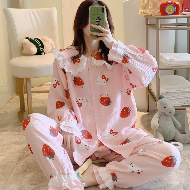 Giam giữ quần áo gạc bông mùa hè mỏng dịch vụ nhà hộ sinh mùa hè sau sinh cho con bú cho con bú đồ ngủ búp bê cổ áo - Giải trí mặc / Mum mặc