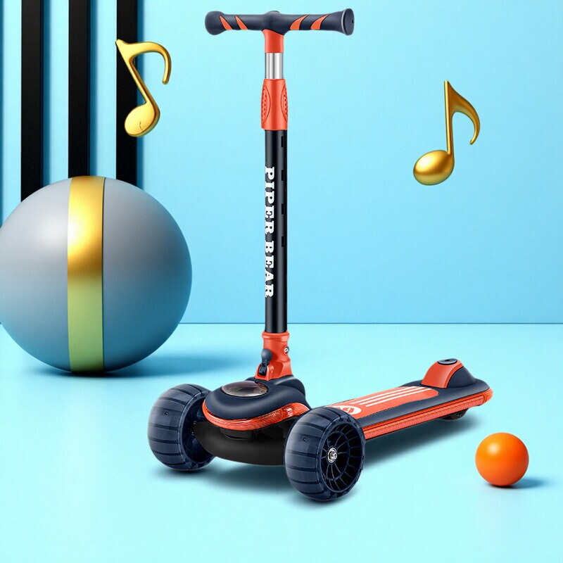 Scooter for Children Aged 6-8-12, Boys and Girls, Slippery Folding Flash Scooter, Anti-Rollover Princess Pedal