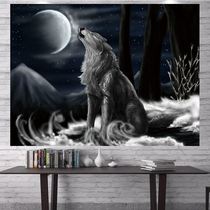  Black and white lion tiger wolf background cloth ins hanging cloth Bedside layout background wall dormitory transformation bedroom wall cloth