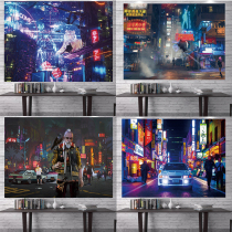  Cyberpunk personality tide brand hanging cloth ins wind background cloth cool room background wall bedroom transformation tapestry canvas