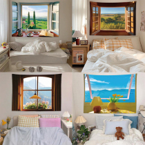 Beautiful windows scenery dreamy background cloth ins room bedroom decoration wall cloth dormitory fabric tapestry hanging cloth
