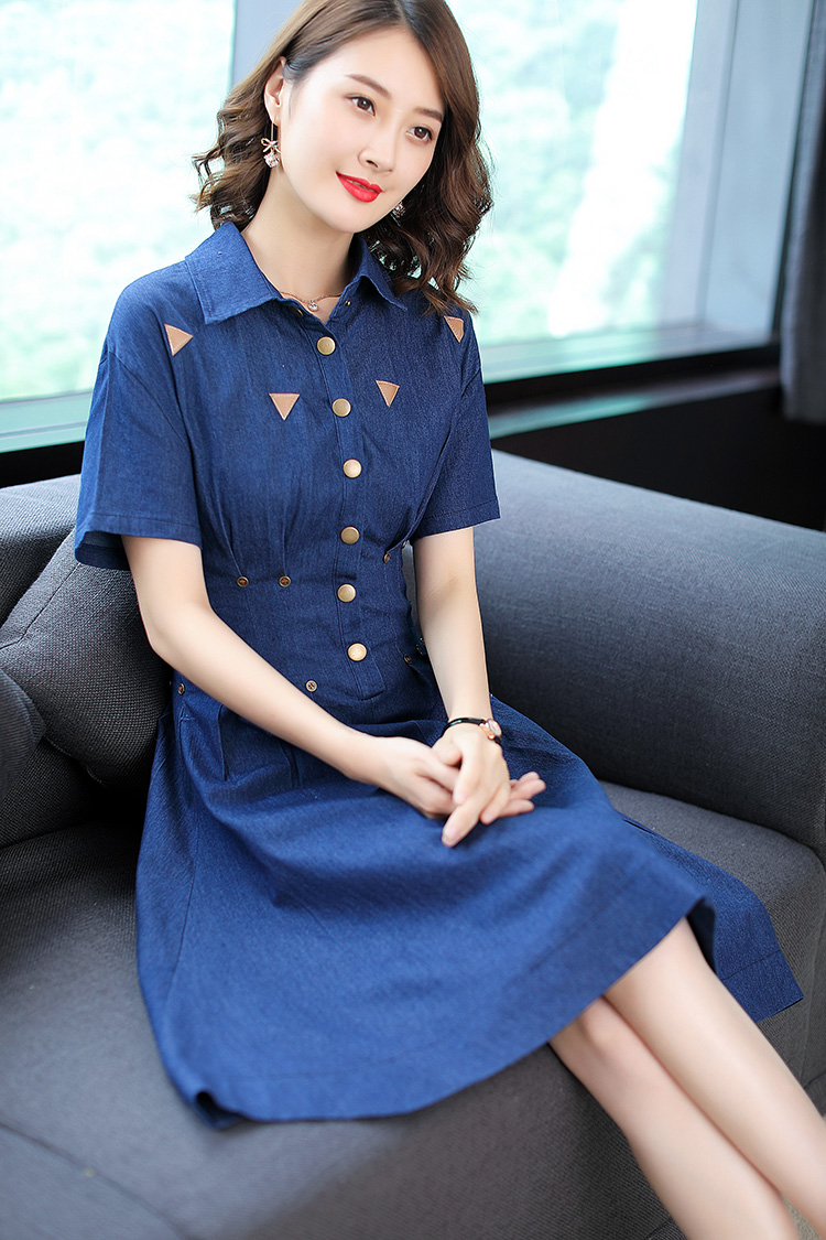 实拍#2018春夏新品时尚牛仔裙短袖修身收腰大