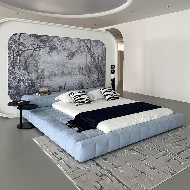 Squaring Bed Italian Minimalist Designer High-End Checkered Cube Large Apartment Master Bedroom Tatami Double Bed