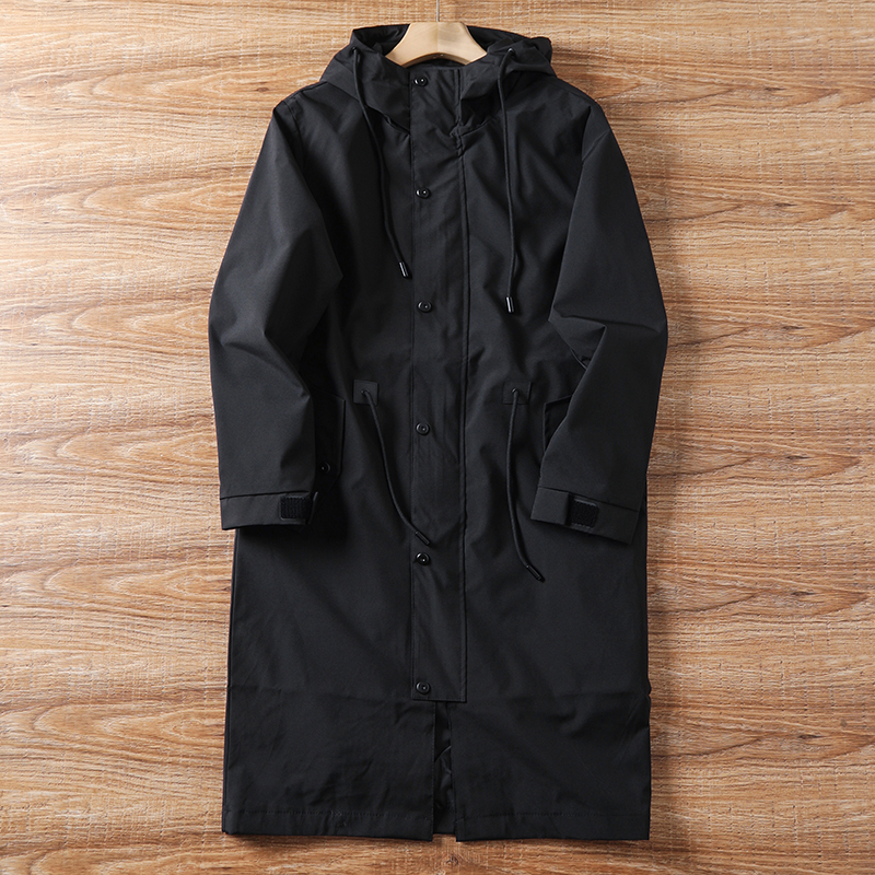 Black Cool Style, Plus Size, Export Brand Surplus, Autumn Men's Hooded Mid-Length Parka Coat Trench Coat Black Cool Style, Plus Size, Export Brand Surplus, Autumn Men's Hooded Mid-Length Parka Coat Trench Coat