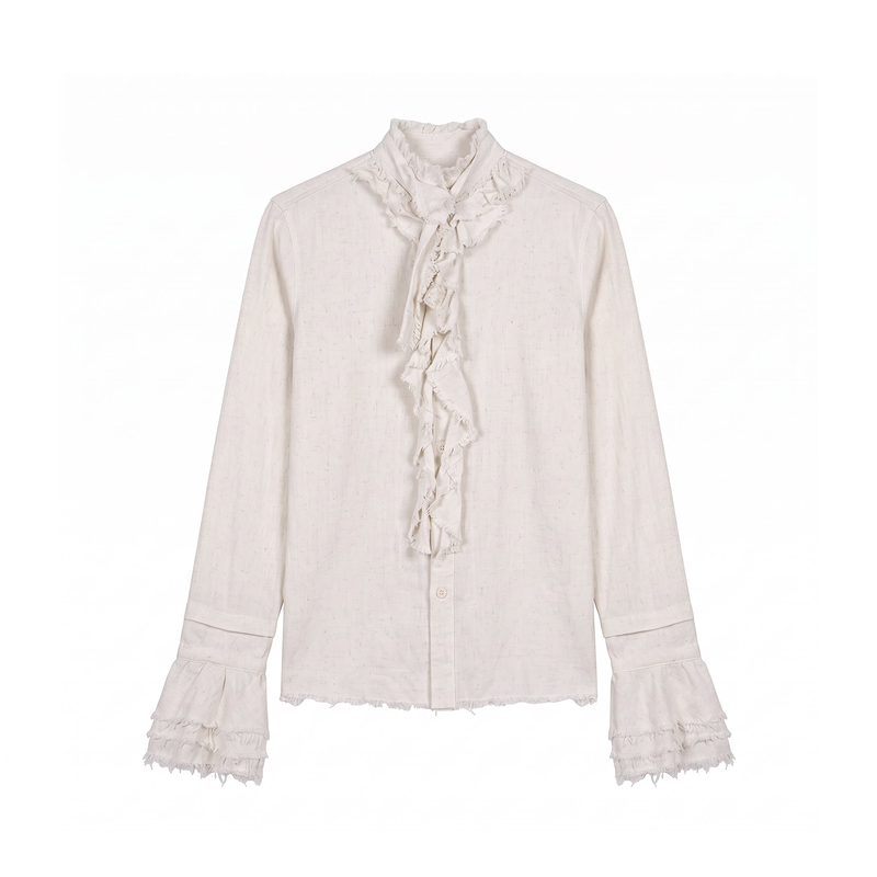 2000Rsk 26Fw [Fantasia] Linen Blend Three-Dimensional Ruffle Detachable Court-Style Long-Sleeve Shirt
