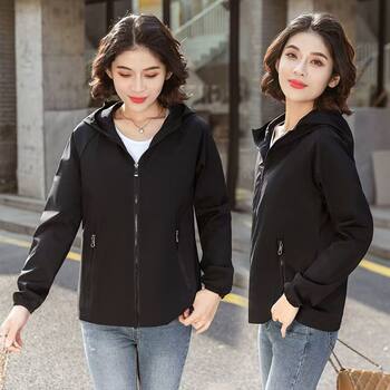 Women's thin jacket, two-layer jacket, fashionable loose casual outdoor trendy large-size jacket, hooded windproof top