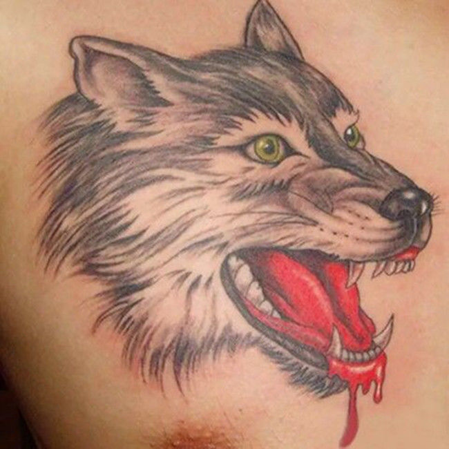 Wolf Head Tattoo Sticker, Long-Lasting Waterproof Wolf Head Tattoo Sticker, Bold Design for Men on Chest, Floral Arm Tattoo for Women, 3D Bleeding Wolf