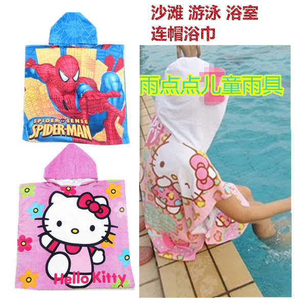 Children's hooded cartoon bath towel boys and girls baby cape beach towel bathrobe princess swimming cotton bath towel cape