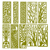 Living room entrance porch partition wall screen European style flower grid density board hollow carved ceiling TV background wood carving