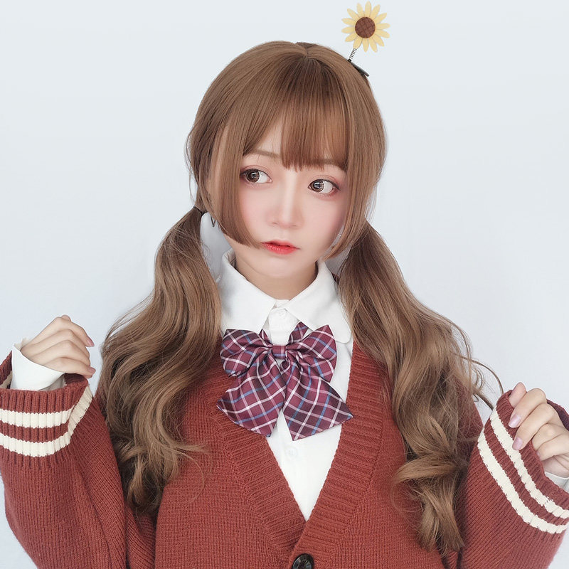 Princess Chai Milk Tea Brown Wig Woman Cos Daily Natural Ji Hair Large Wave Long Curly Hair Shibucha Spicy Girl's full headgear