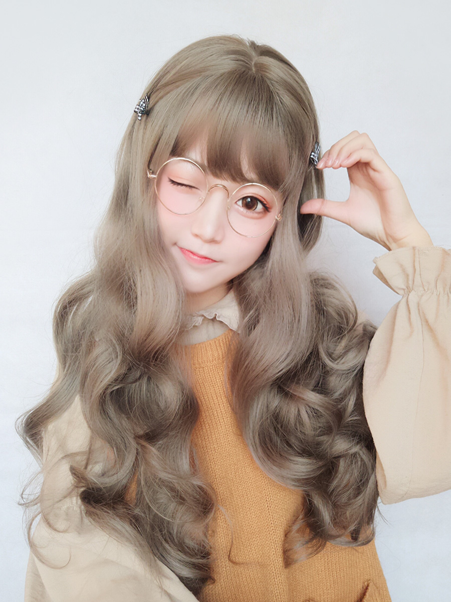Fake female long curly hair big wavy net red lovely Luorita round